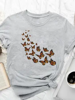 Ljubezen Risanka Metulj Lepe Obleke, Tiskanje, Grafični T-shirt Gospa Moda za Ženske, Kratek Rokav Poletje Ženska Majica Tee