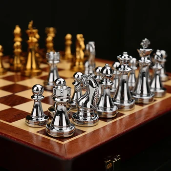Magnetni Igre Igranje Pribor z Škatla za Shranjevanje Srednjeveški Šahovska garnitura Šahovnici Zlato Srebro Bron Šahovske Figure SYGM