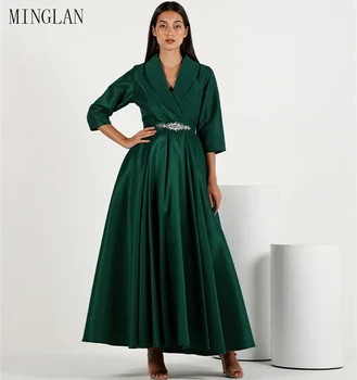 MINGLAN Elegantno V Vratu Tri Četrtine Linijo Dolgo Prom Oblačenja Gleženj Dolžina Pleat Moda Formalno Večerne Novo 2023