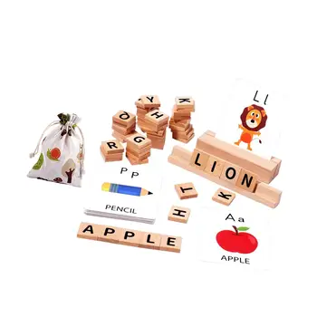 Montessori Lesene Ujemanje Črk Igrača, s Flash Kartice Besede za Otroke Darila