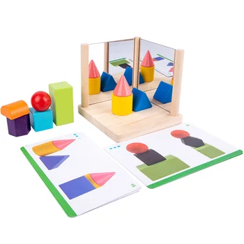 Montessori Ogledalo Geometrijo Puzzle gradniki Otroci Logično Razmišljanje Usposabljanja Igre Izobraževalne Lesene Igrače za Otroke