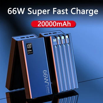 Moč Banke 20000mAh 66W Hitro Polnjenje za Huawei P40 Powerbank s Kablom Prenosni Zunanji Polnilec Za iPhone 14 Xiaomi