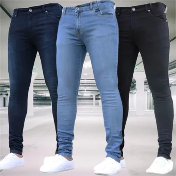 Moške Jeans Stretch Slim Fit Hlače Ulične Colthing Klasične Hlače Priložnostno Suh Zadrgo Denim Oblikovalec Oblačil Črno Modra