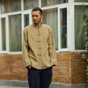 Moški Kitajski Slog Tee Vrhovi Bombaž Perilo Priložnostne Majice Cheongsam Hanfu Tang Jopiči T-shirt Kung Fu Tai Chi Plašč Oblačila Obleke