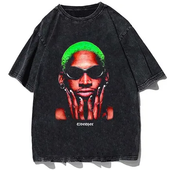 Moških Oblačil Vintage Hip Hop Ulične Moški Majica Bombaž Moških Oversize Oprati Tees Harajuku Tees Rodman Portret Natisnjen Tshirt
