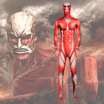 Napad na Titan Anime Cosplay Kostum Velikan TItan COS Enotno Mišice Obleko Jumpsuit Bodysuit Halloween Party Delovanje Obrabe