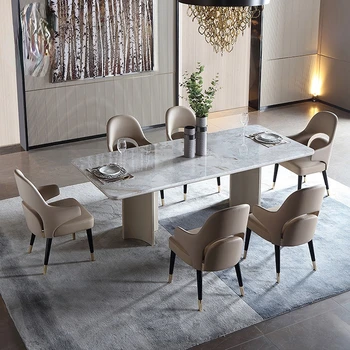 Naravni marmor dolgo jedilno mizo svetlobno razkošje moderno high-end masivnega lesa jedilno mizo stol kombinacija jedilnica pohištvo