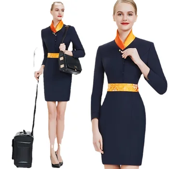 New Vroče Prodajo Letalskih Letalske Stevardesa Enotne Strokovne Bo Ustrezala Ženski Urad Za Delo Bonton Oblačila Mornarsko Modra Obleka