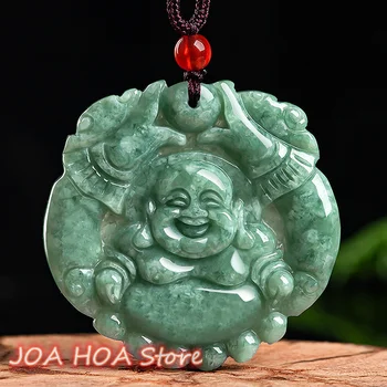 Nova Naravna Blaga Jadeit Ročno izrezljane Dvojno Zmaja Smeh -Maitreja Buda Buda Obesek Jade Smaragdno Ogrlico Nakit