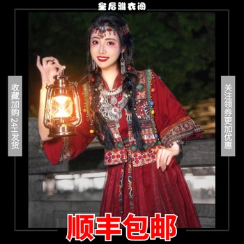 Novo Anisang Rdeče Yang Chaoyue Istem slogu Miao deklice rdeče Tibera obleko z etnično carinski