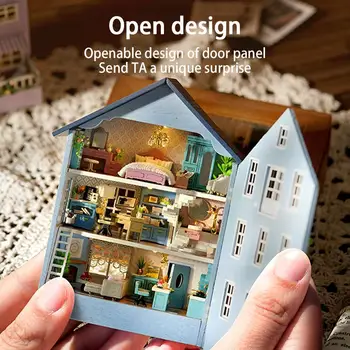 Novo DIY Lesene Miniaturne Zgradbe Komplet za Punčko Hiše S Pohištvom Svetlobe Molan Mini Casa Ročno izdelane Igrače Za Dekleta Gi Z2G8