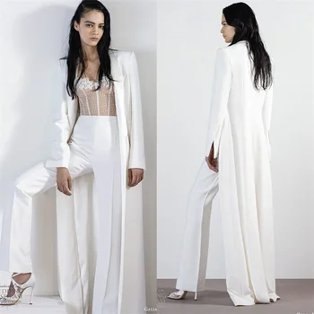 Oblikovalec Bele Ženske Obleke Set Za Poroko Dolgo Blazer+Hlače 2 Kosa Prom Stranka Obleko Obleke Mlado Dekle Suknjič Po Meri