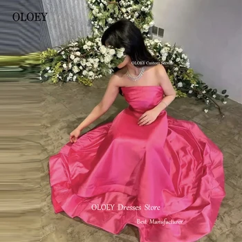 OLOEY Preprost Savdska arabski Lady Fuschia Večerne Obleke brez naramnic Hot Pink Dolžina Tal Maturantski Halje, Formalno Stranko Obleko 2023