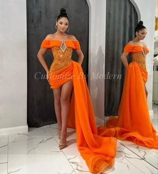 Oranžna Organza Kratek Prom Obleke Čoln Vratu Številk Mini Obleka Savdska Arabija Večerne Formalno Stranko Obleko