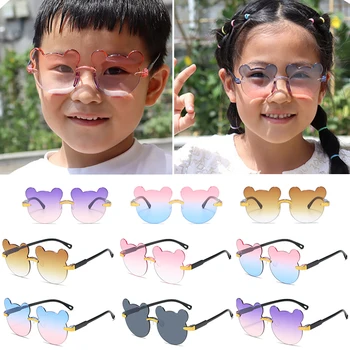 Otrok Srčkan Nosi sončna Očala Otroci Lepo Gradient Barvo Očal Fantje Dekleta UV400 Zaščito Rimless Očala Okrogla sončna Očala