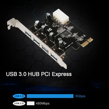 PCIE Riser Razširitveno Kartico, 4 Vrata, PCI Express, USB 3.0 hitri vmesnik za PC