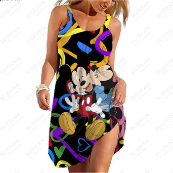 Poletje Disney Žensk Plaža Krilo Seksi Risanka Mickey Mouse Kopalke Ženske Plaži Majico brez naramnic Temperament Plaži, Mini Krilo