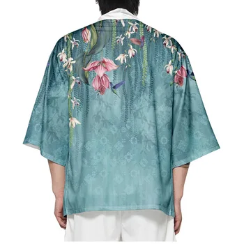 Poletni Plaži Ženske Jopico Yukata Tradicionalnih Moških Haori Moda Cvet Tiskanja Japonski Modri Kimono Azijskih Oblačila Plus Velikost 6XL