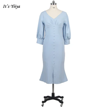 Potrditev Večerne Obleke Modro Nebo Jersey Proti-vrat morska deklica Trobenta Čaj-dolžina Velikost 10 Zadrgo Nazaj Pleat Ženske stranka Obleko R013