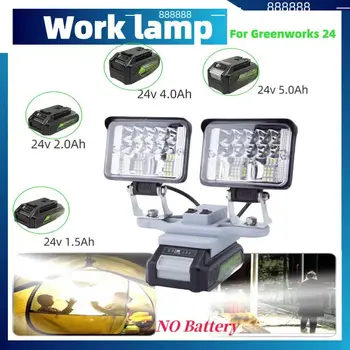 Prenosna svetilka primerna za GREENWORKS 24V litij-ionska baterija za dvojno glavo LED luč kampiranje USB vrata (brez baterije)