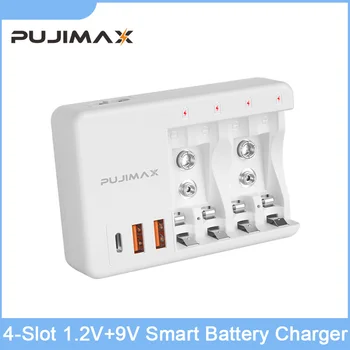PUJIMAX Smart 4-Reža za 1,2 V+9V Baterijo, Polnilnik Z LED Indikator Polnjenja AC Kabel Smart Hitro Polnjenje Za Baterijo za ponovno Polnjenje