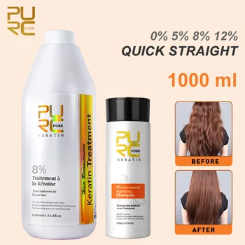 PURC 1000ML Keratin Šampon Nastavite 0% 5% 8% 12% Brazilski Keratin Ravnanje Popravila Zdravljenje Professional frizerski Salon Izdelki