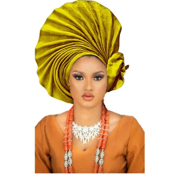 Ready-to-Wear Gele, Afrika, Nigerija Oranžna Gele headtie klobuk/Aso-Oke Tkanine/Headwrap, že Narejene Gele/Auto Gele