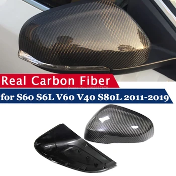 Rearview Mirror Kritje za VOLVO S60 S6L V60 V40 S80L 2011-2019 Pravi Ogljikovih Vlaken Strani Ogledalo Lupine Dodaj na Okvir Primeru Zaščitnik