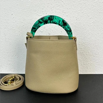 Retro barve, kontrast ročaj usnje vedro vreča Žensk novo torbico, Modni luksuzni multi-funkcionalne diagonalno torba