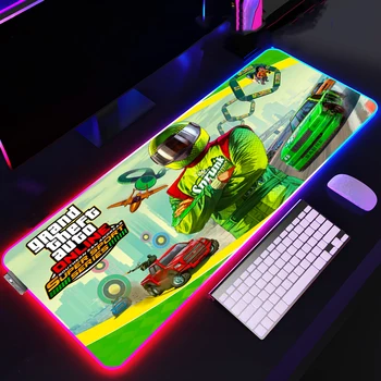 RGB Anime Mouse Pad Xxl LED Pc Pribor Grand Theft Auto Desk Mat Mousepad Igralec Igra Preproge Deskmat Gaming Mause Urad Blazine