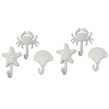 Sklop 6 Zvezda Seashell Rakovice Litega Železa Dekorativne Stenske Kljuke Coats Predpasniki Brisače Kljuke Plaži Ocean Temo Kovinski Trnkov
