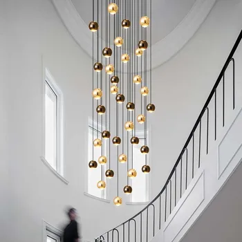 Sodobni LED Kristalni Lestenec za Stopnišče Minimalističen Okroglo Žogo Dolge Viseče Svetilke Zlato Ustvarjalne Umetnosti Podstrešju, svetlobna telesa