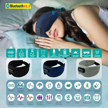 Spanje Slušalke Bele Šumov Glasbe Bluetooth 5.2 Svile Oči Masko Auto Izklop 100% Svetlobe Blackout Spalna Oko Zajema
