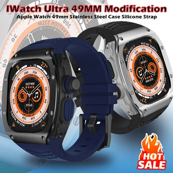 Sprememba Kit Primeru & Band za Apple Watch Ultra 49 MM Smartwatch Pribor iz Nerjavečega Jekla Silikonski Trak Mod 49 mm