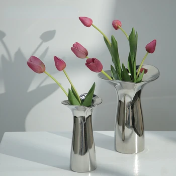 Srebro Keramični Cvet Vazo za Dekoracijo Nordijska Luč Luksuzni Plating Visoko Kakovostni Dogovoru