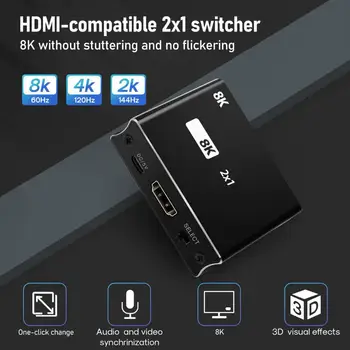 Stikalo za Ločevanje 2 V 1, Iz Ultra Speed HDMI je združljiv 2.1 48Gbps 8K@60Hz 4K@120Hz Stikalo Ac z Stikalo Gumb za HDTV