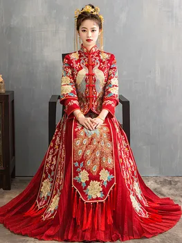 Tradicionalna Kitajska Poročna Obleka Orientalski Slog Obleke, Kitajska Obleka, Velikost 6XL 2020 Sodobne Cheongsam Rdeče Qipao Dolgo