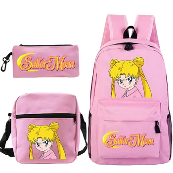 Tri-kos Anime Sailor Moon Natisnjeni Nahrbtnik Študent Priložnostne Moda šolska torba Torba Svinčnik Vrečko Nastavite Zadrgo šolska torba
