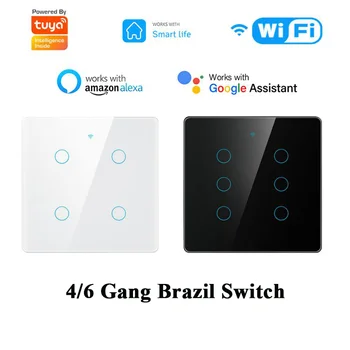 Tuya Wifi Smart Stikalo 4X4 Brazilija, občutljiv na Dotik 4/6 Banda Stikala za Luč Pametni Dom Preko Pametnih Življenje Glasovni Nadzor Preko Alexa Google