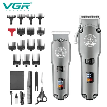 VGR Hair Trimmer Nastavljiv Striženje Las Clipper Akumulatorski Lase Rezanje Digitalni Prikaz 2 V 1 Brivnik za Moške V-675