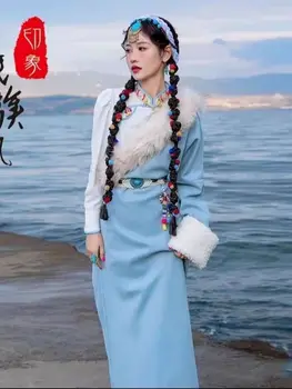 Visoko Kakovostne Ženske Obleko Kitajski Tibetanske Tradicionalne Kostume Dame Uspešnosti Oblačila Etnične Slog Tibera Ples Haljo Obleke