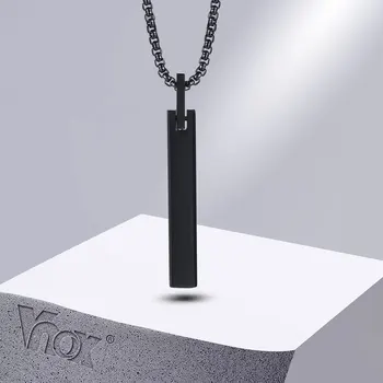 Vnox 3D Navpični Vrstici Obesek Ogrlice za Moške, Unisex iz Nerjavečega Jekla Geometrijske Obesek z Box Verige, Priložnostne Nežen Ovratnik