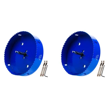 VROČE-2Pcs 6 Inch 152 Mm Luknja žaginega lista Za Cornhole Plošče/Koruza za Vrtanje Cutter & Hex Kolenom Drill Bit Adapter (Modra)