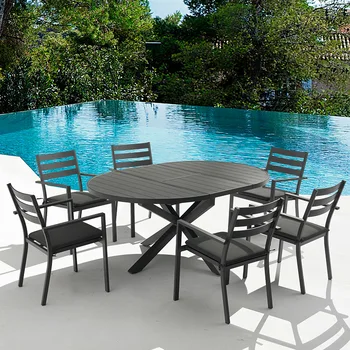 Vrt, prosti čas aluminij zlitine raztegnjena miza, na prostem za zaščito pred soncem in za preprečevanje rjavenja okrogle mize in stoli