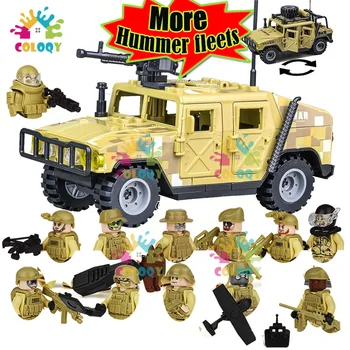 WW2 Hummer Flote Vojaki gradniki Vojaške Vojske Mini figuric Policijski Ščit Opeke Igrače Za Otroke, Darila za Rojstni dan