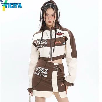 YICIYA bomber jakna ženske universitet dirke Jopiči rjava korejski Ženski novih vrhnjih oblačil vrhovi Ameriški y2k baseball Suknjič coats izpolnjeni