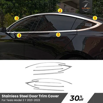 Za Tesla Model 3 2017-2023 Nerjavno Jeklo Vrata Trim Robu Okna, Pokrov Zunanjost Oblikovanje Dekoracijo Nalepke Trim Dodatki