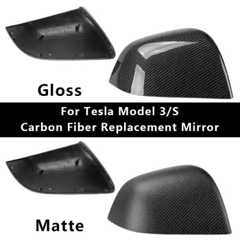 Zamenjava Ogljikovih Vlaken Rearview Mirror Sijaja Lupini Mat Zajema Zunanje Strani Ogledalo Kape Zamenjati Dele Za Tesla Model 3 S