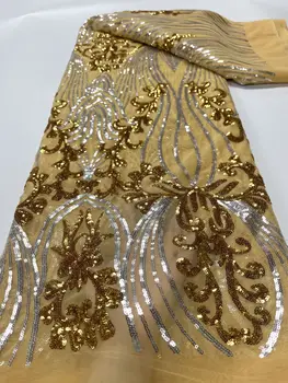 Zlato Visoka Kakovost Modnih Francoski Til Tkanine, Čipke Afriške Nigerijski Sequins Čipke Tkanina Za Poročne Obleke
