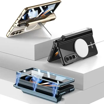 Zložljivi Nosilec za Magnetno Telefon Pokrovček Za Samsung Galaxy Ž Fold4 5G Eksplozije Dokaz Stekla Film Primeru Telefon Z Imetnik Pero
